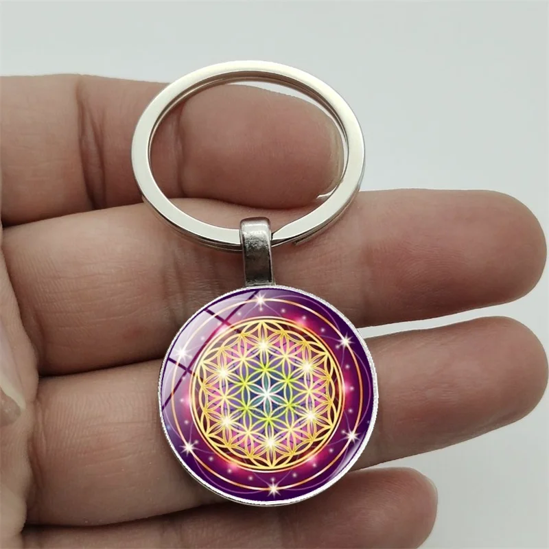 Greek Sacred Geometry Metatron Cube Key Chain Chic Flower of Life Chakra Spirit Bag Car Key Chain Pendant Magic Hexawn Gift