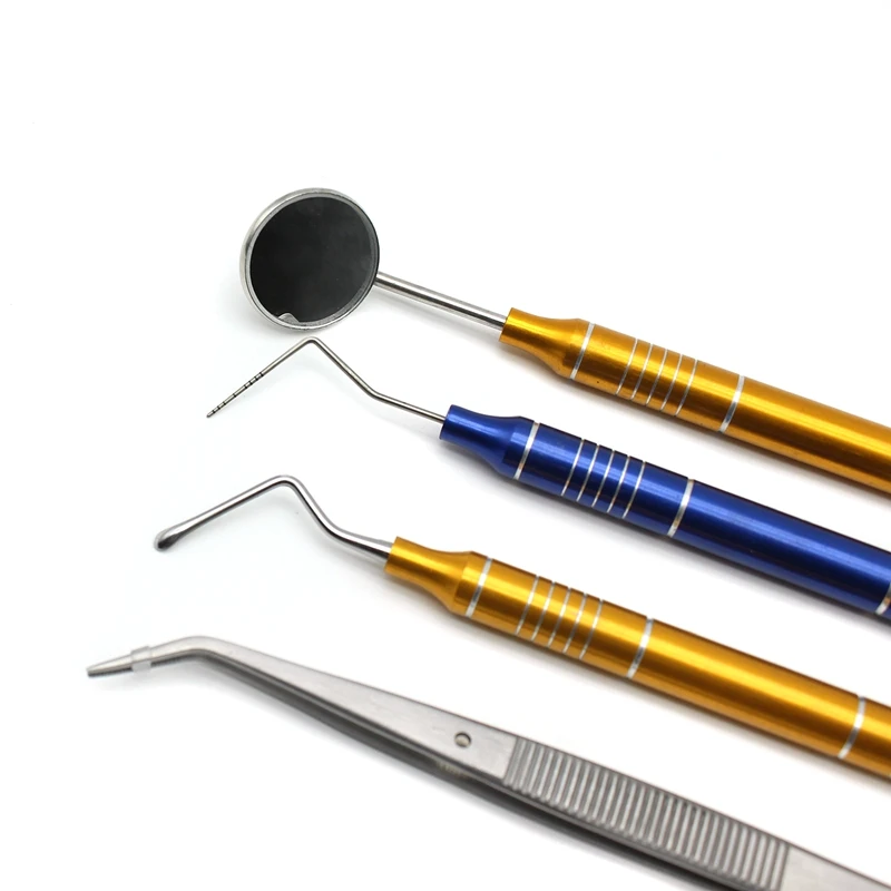 Kit d'outils dentaires en acier inoxydable, grattoir à dents, miroir buccal, sonde dentaire, soins dentaires, pince à épiler, ensemble de 4 pièces