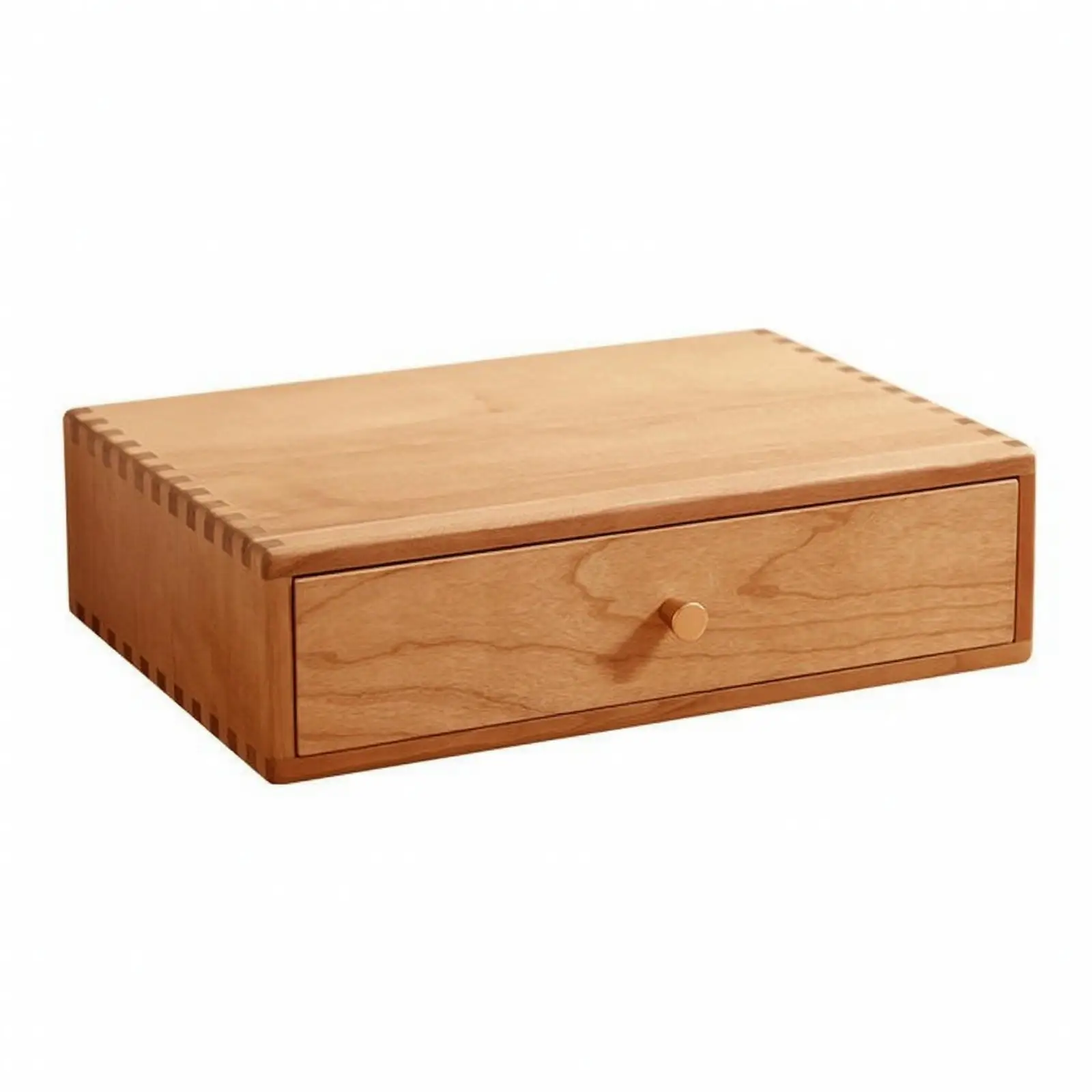 Cherry Wood Drawer Organizer Polished Finish Wooden Desk Organizer with Pull Handles Compact Solid Wood Desktop Storage Box for