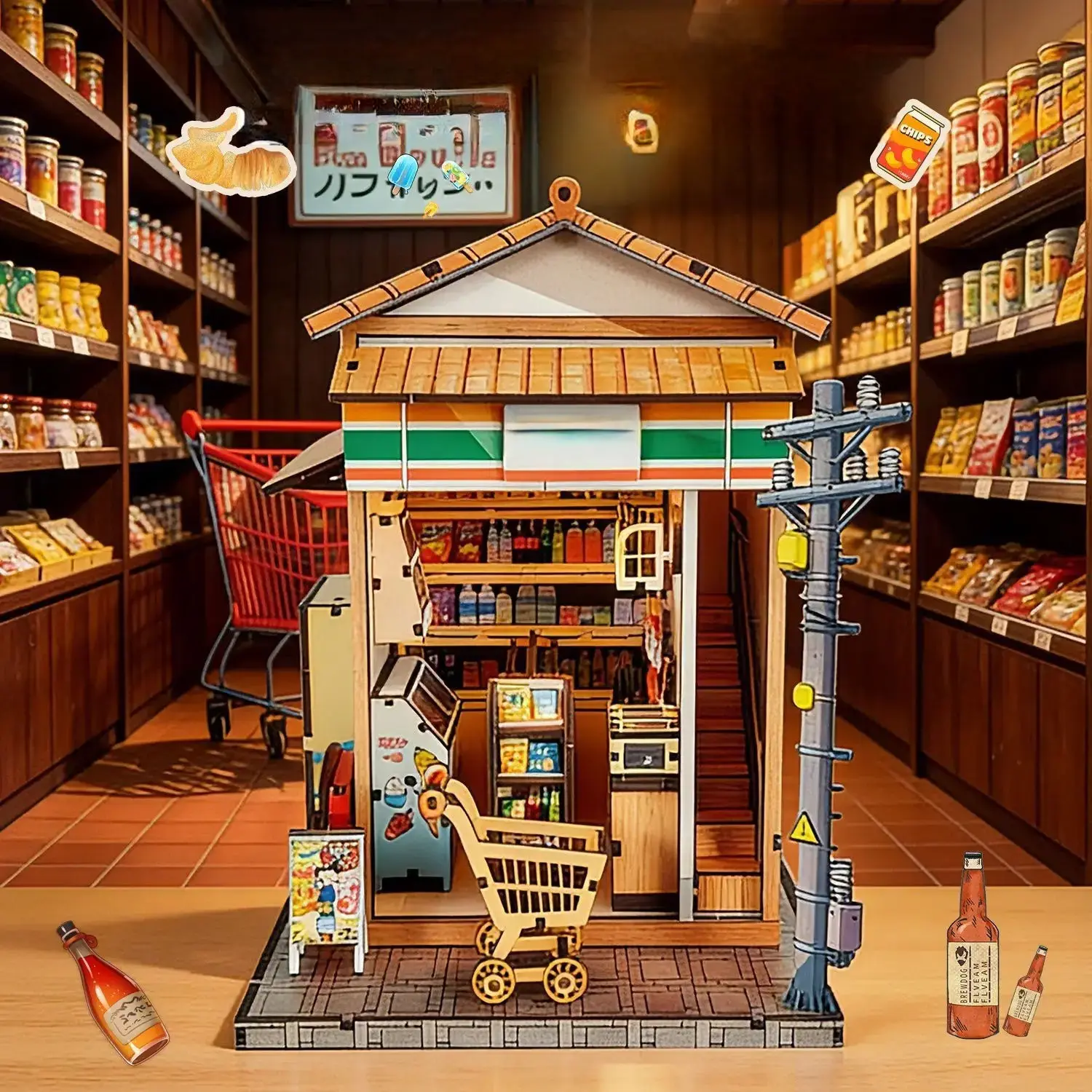 Sakura Vine Alley japonais bricolage dépanneur modèle Miniature 3D-artisanat d'assemblage créatif, ornement stéréo artistique de décoration pour la maison