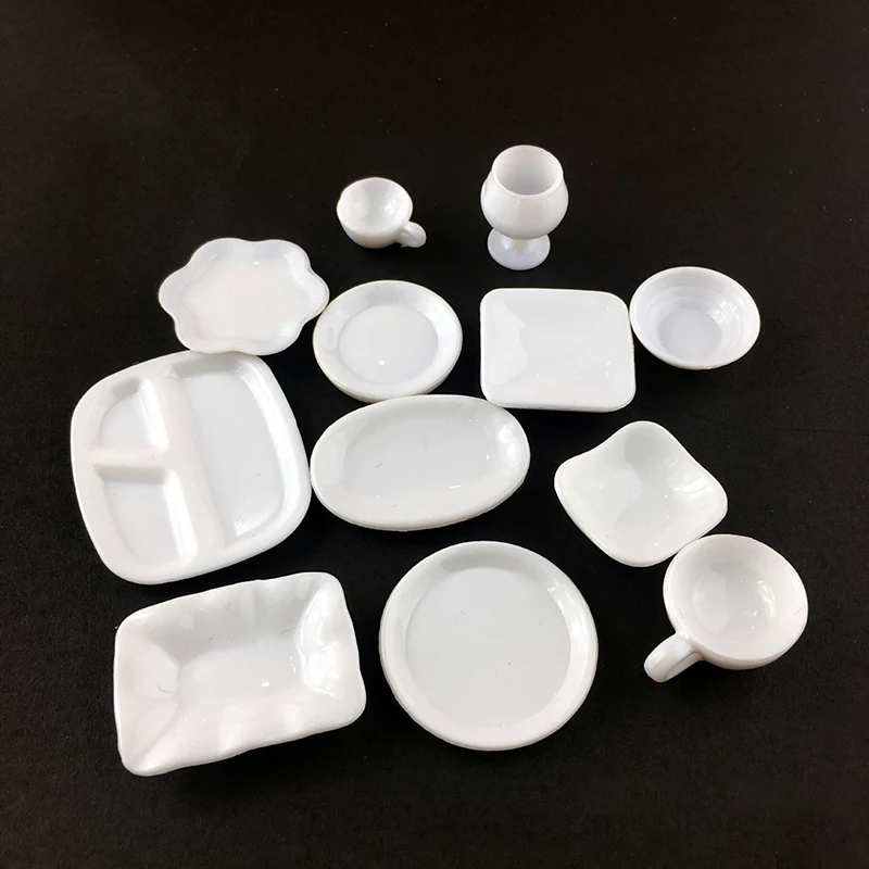 12Pcs/Set Mini White Kitchenware Toys Drink Cups Dish Plate Tableware Mini Simulation Accessories DIY Pretend Play Toys