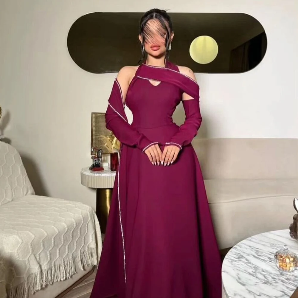 

Fuchsia Evening Gowns For Women Jersey A-line Elegant Party Dress Asymmetrical Pearls Formal Celebrity Dress Long 2025