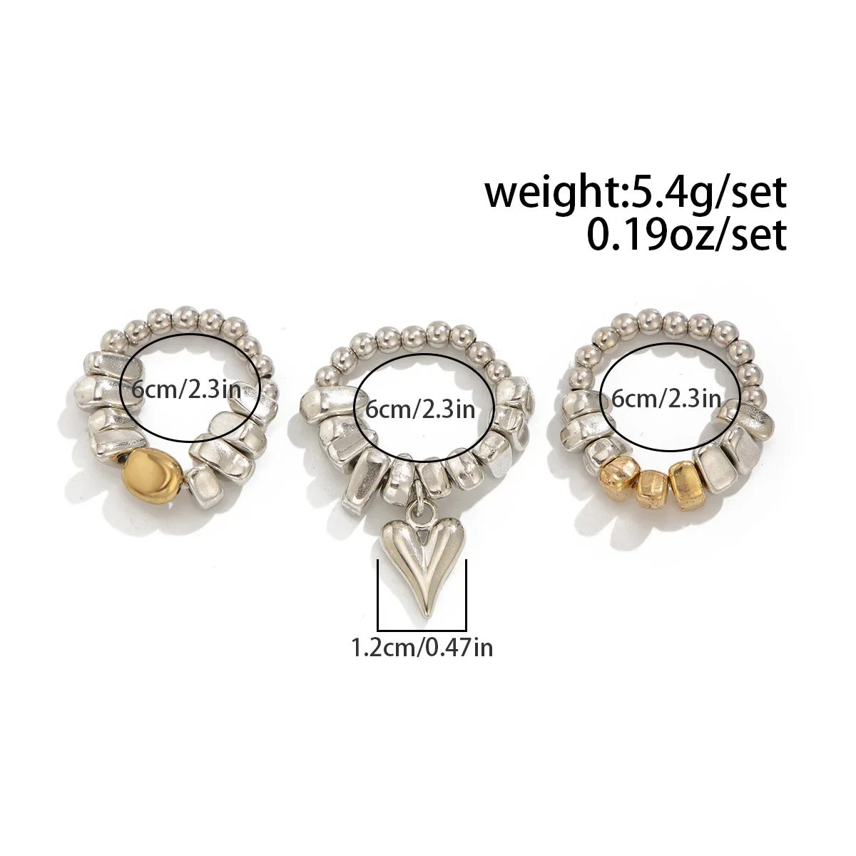 Sets New Vintage CCB Bead Irregularity Unique Design Heart-Shaped Pendant Rings Sets for Woman Fashion Rings Jewelry Holiday