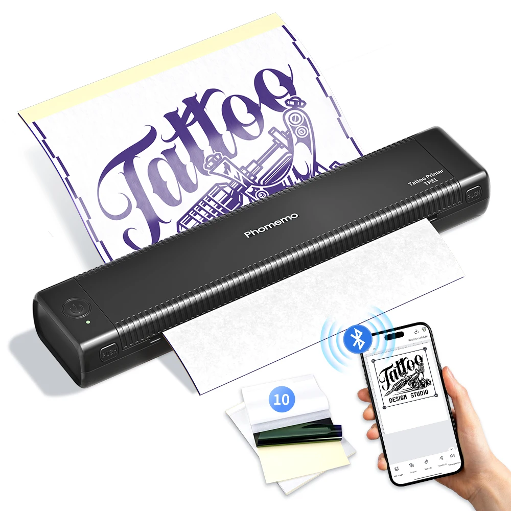 2025 New Version Phomemo Tattoo Printer Wireless Stencil Printer TP81 Thermal Machine with 10pcs Transfer Paper Transfer Printer