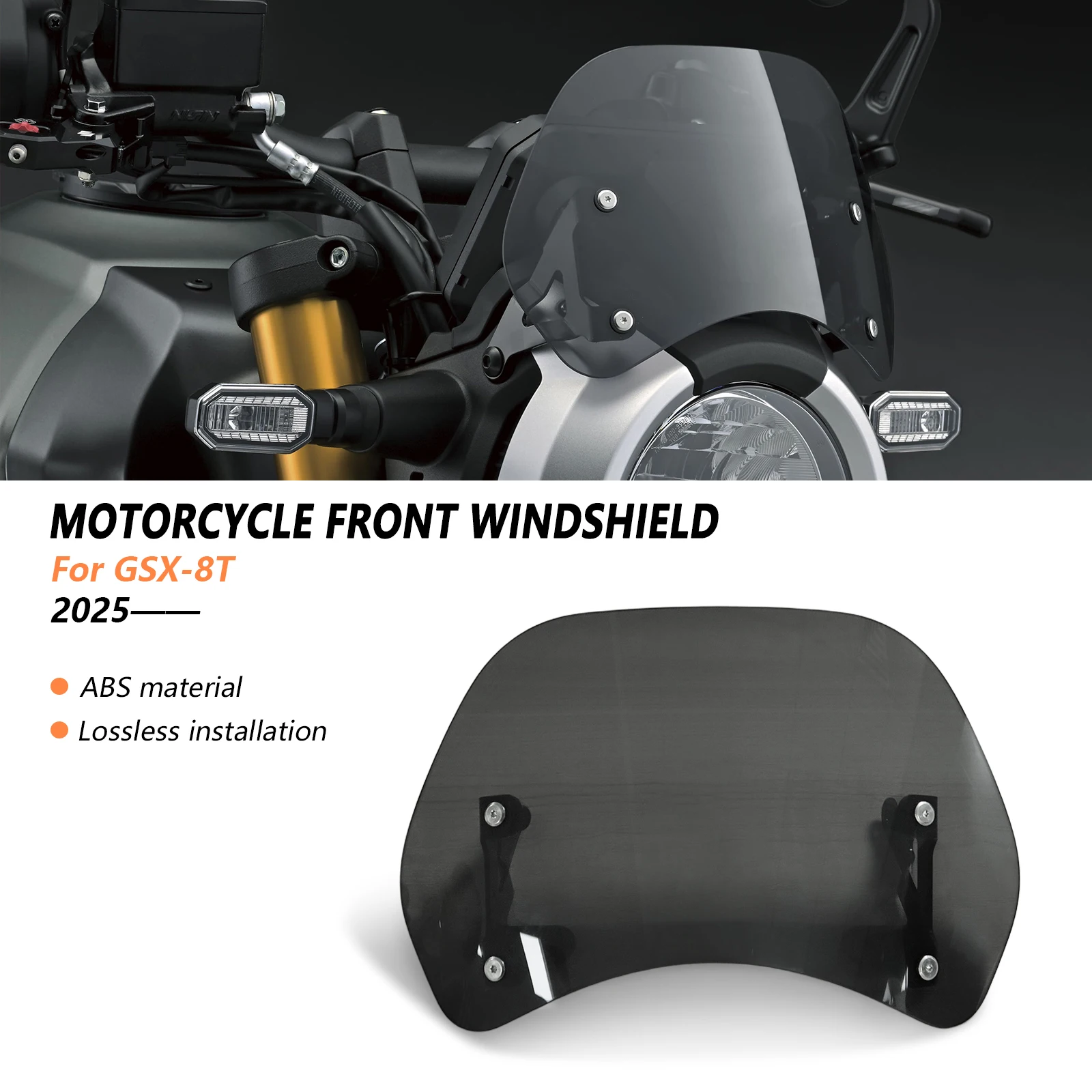 

For gsx8t 2025 GSX-8T 2025 GSX 8T 2026 Motorcycle Windshield Windscreen Wind Deflector Round Headlight