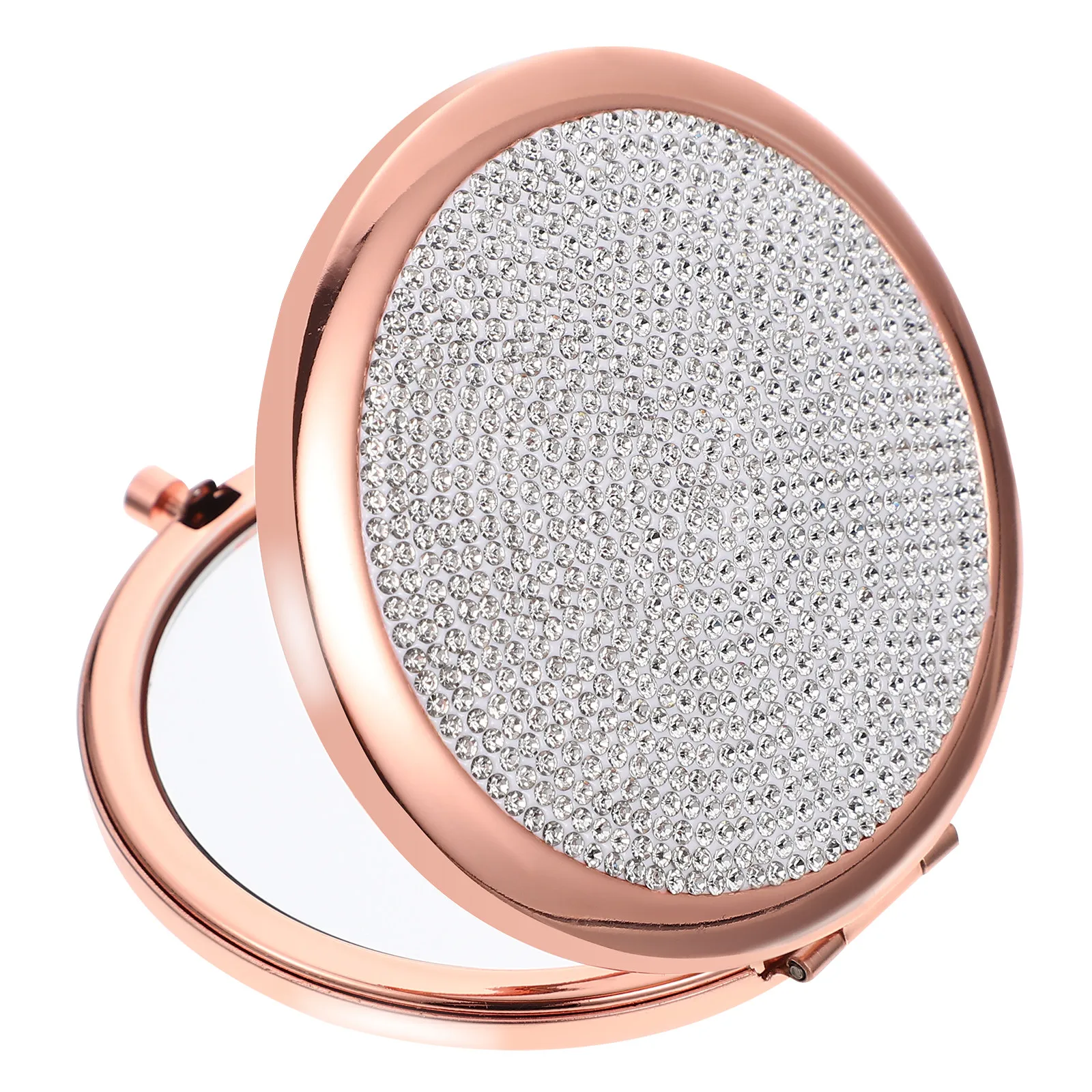 Double Side Foldable Rhinestone Pocket Mirror Compact Metal Portable Outdoor Makeup Travel Mirror Woman Handbag Essential