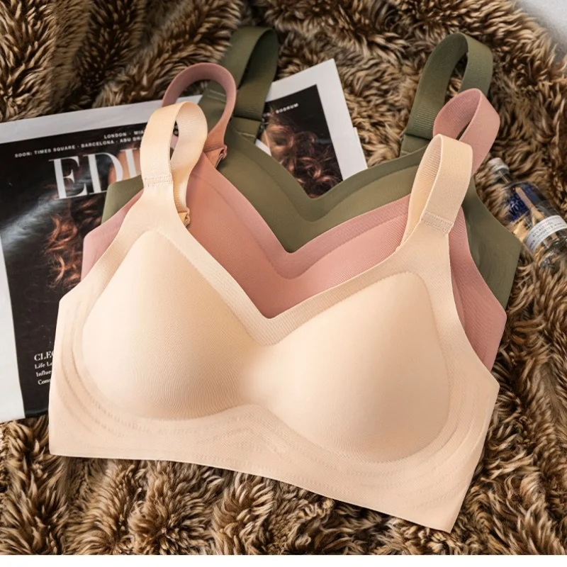 2-teiliges Set Damen V-Ausschnitt Drahtloser BH Glatter Unsichtbarer Form-BH Einteiliger Nahtloser Stütz-BH Breiter Träger Lingerie M-3XL – Detail 7