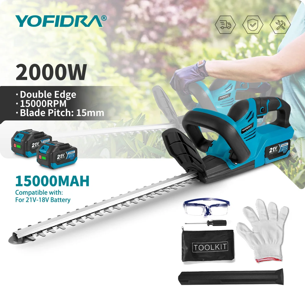 Taille-haie électrique sans fil YOFIDRA 2000W 15000RPM, scie à gazon, outils de jardinage pour batterie Makita