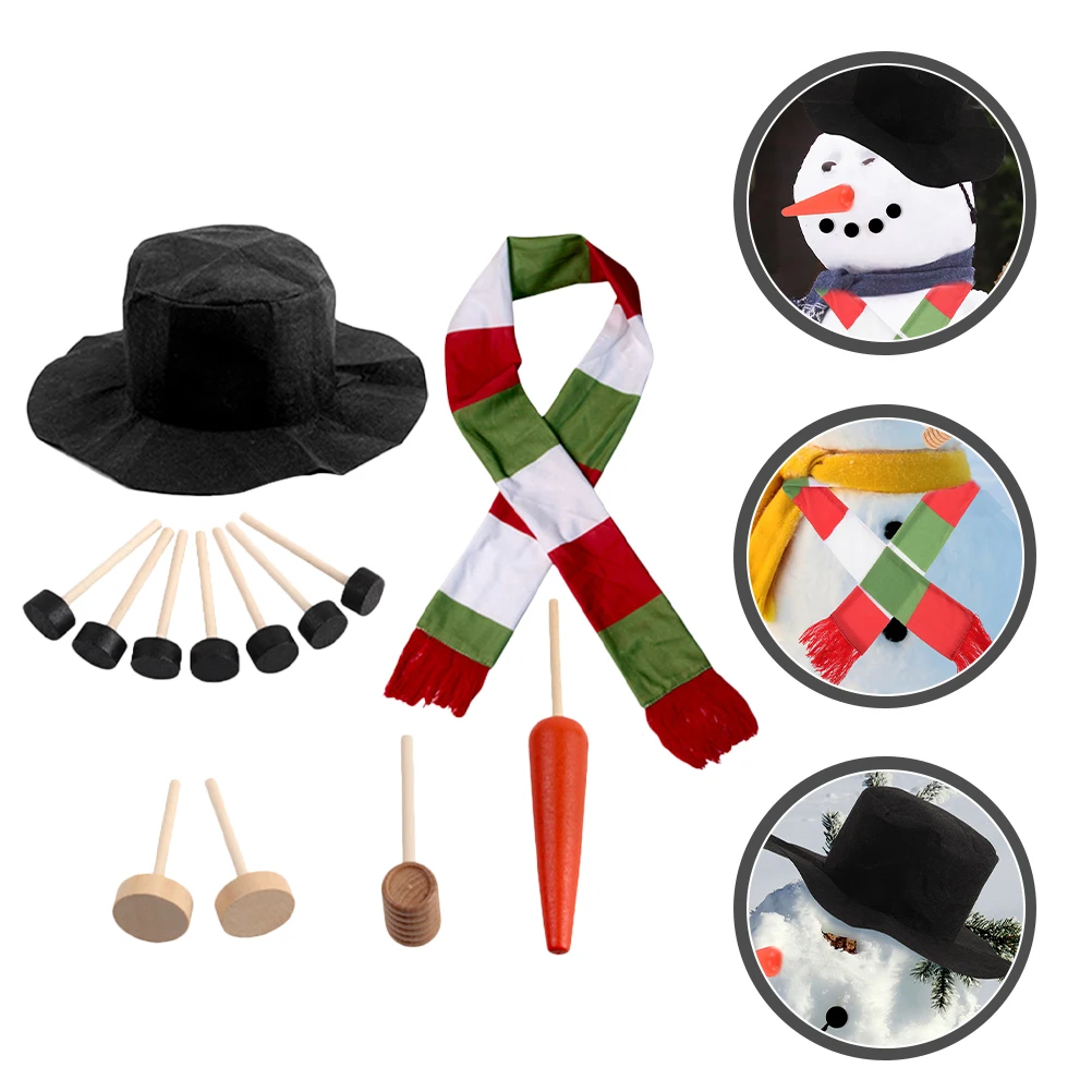 

1 set Christmas Snowman Dress-Up Kit Scarf Hat Nose Diy Decoration Set For Kids Family Outdoor Party Xmas Craft Prop