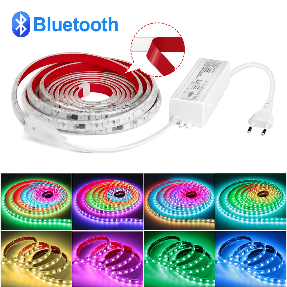 

Bluetooth Smart RGBIC LED Strip Light AC 220V APP Control Dreamcolor Led Tape 5050 RGB Ribbon Adhesive For Outdoor Home Decor