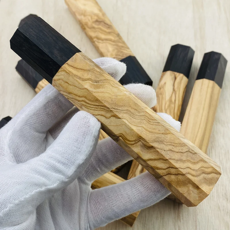 1 Piece Olive Wood+Ebony Wood Knife Handle,Japanese style Octagonal Wooden Knife Handle Kitchen Chef Cutter Grip Making