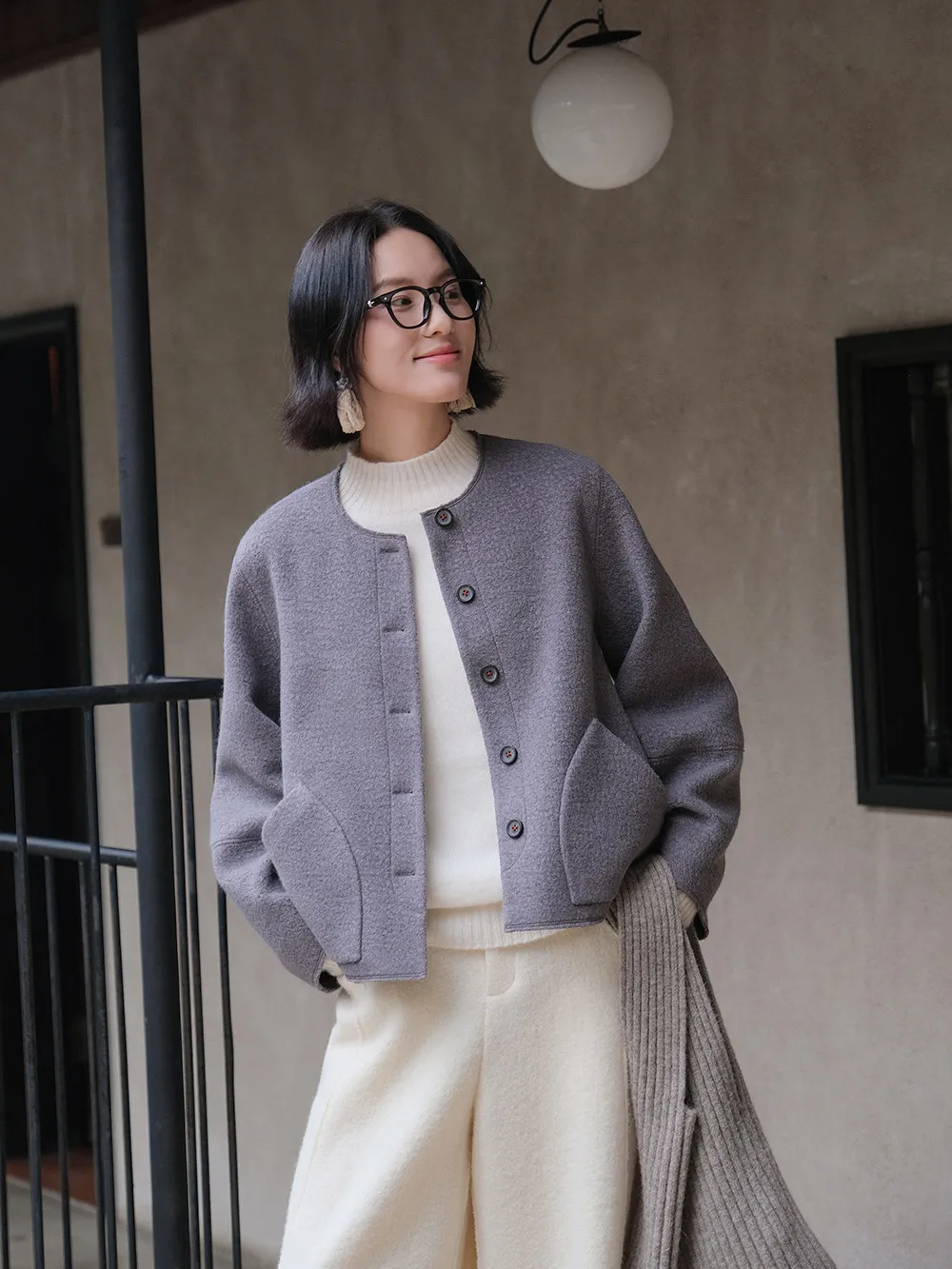 

Повседневная теплая куртка из шерстяного хлопкового бленда с круглым вырезом, длинными рукавами, мягкая, приятная к телу, в художественном стиле, для отдыха