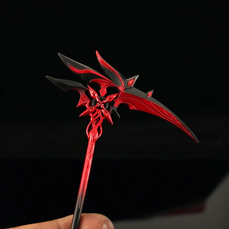 New Styles Anime Genshin Impact Keychain Alloy Sword Weapons Red Moon Shaped Sickle Metal Key Rings Samurai Game Peripherals Toy