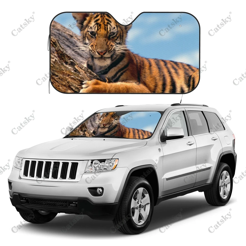 Cute Tiger Animal Auto Windshield Sun Shade Decor Car Front Window Visor Vehicle Sun Block Cover Heat Reflector Anti-UV Sunshade