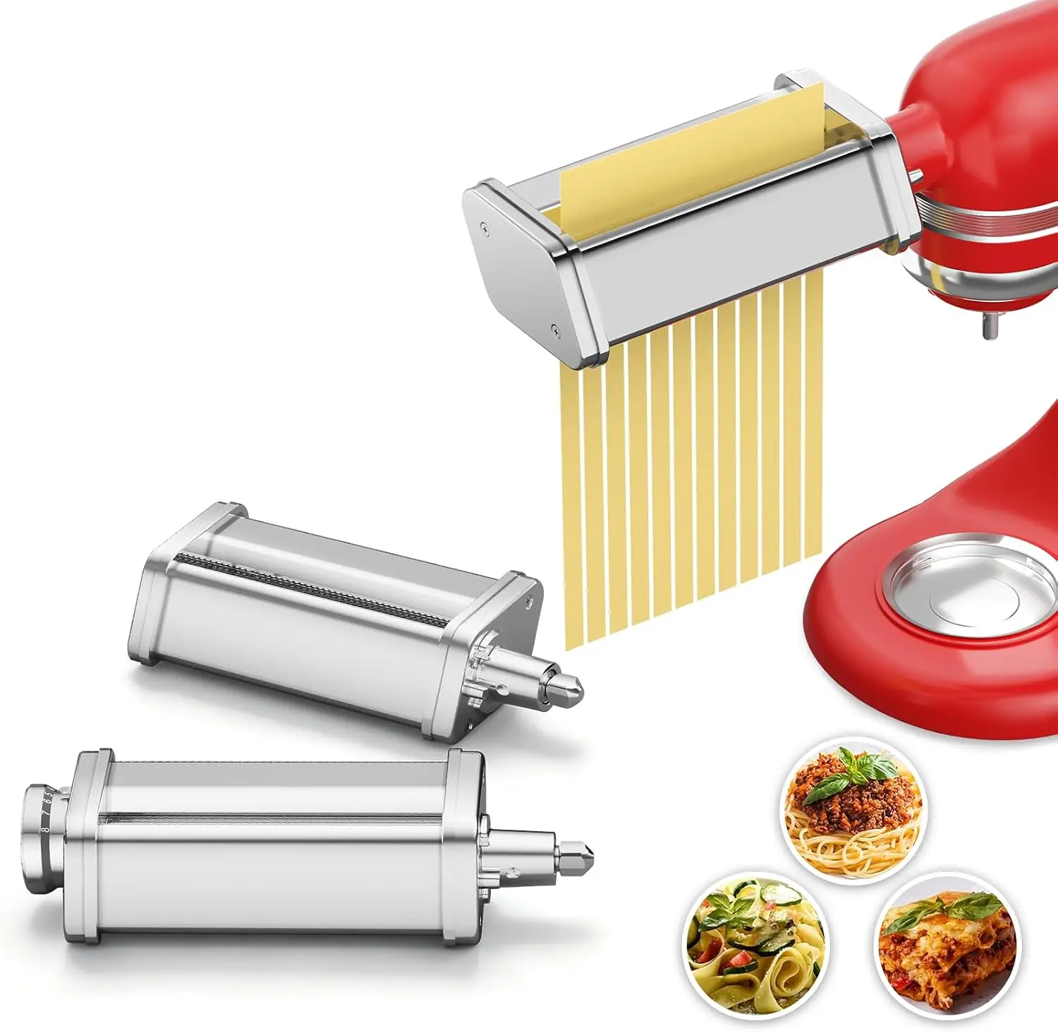 Universal Stand Mixer Pasta Maker Attachments 3 Piece Set Pasta Sheet Roller Fettuccine Spaghetti Cutter Stainless Steel 8 Thick