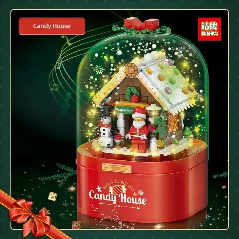 

New Christmas Tree Building Blocks Music Box With Lights Christmas Ornaments Gift Assembly Small Particles For Girls Gift Toys