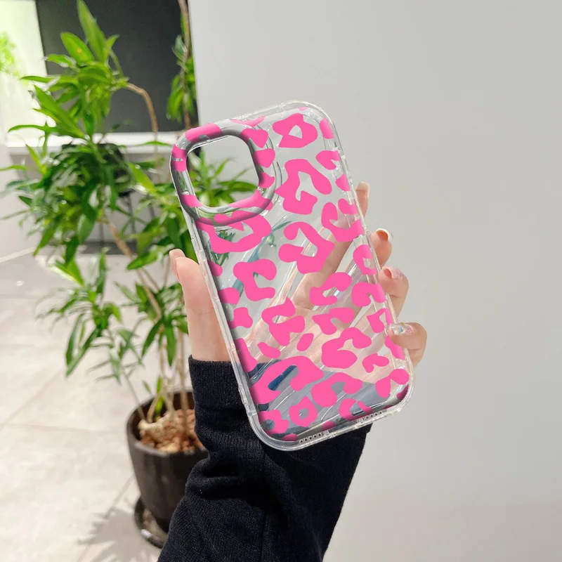 Gourde Rose Leopard Pink Clear Wavy Phone Case For iPhone 15 16 Pro Max Cases iPhone 14 13 12 11 XS XR 7 8 Plus Shockproof Cover