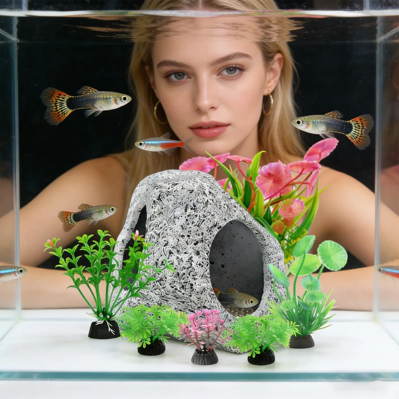 

Декор для аквариума, керамические искусственные растения, пещерный набор, растения для аквариума для водных домашних животных, бетта, креветки, щенки, пресноводной, соленой воды