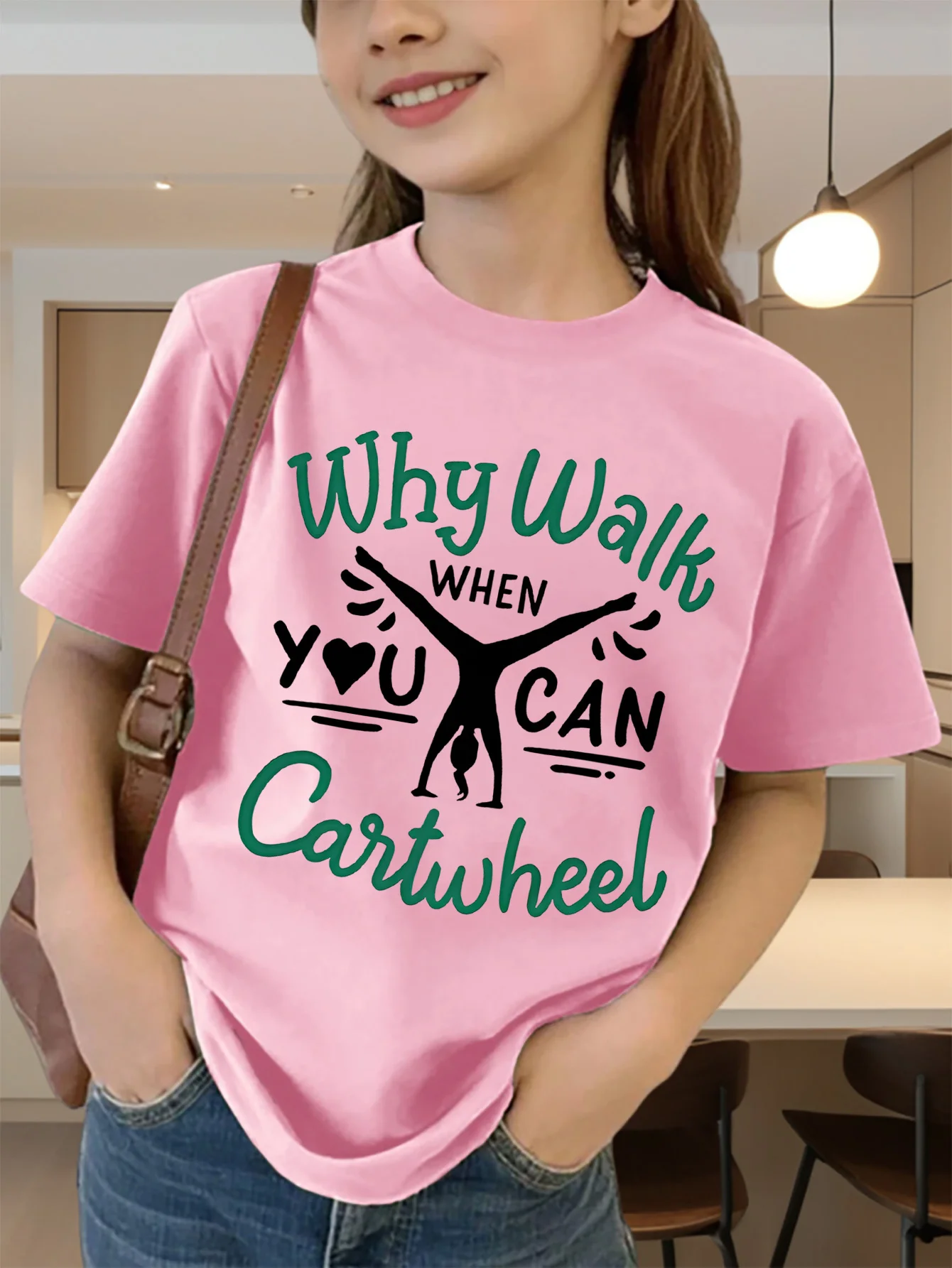 Cute Cartwheel Gymnast Letter Print Graphic Kids Tee Boys Girls Family Matching Cotton Crew Neck Short Sleeve Soft Summer Tee
