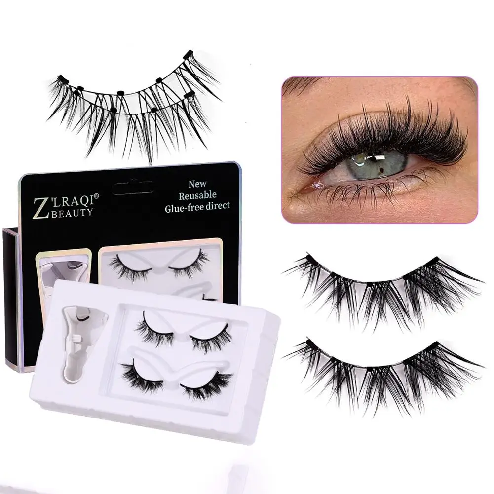 2pairs Natural Magnetic Eyelashes Natural Look Short Kit Magnetic Applicator With Reusable Eyelashes W4W9