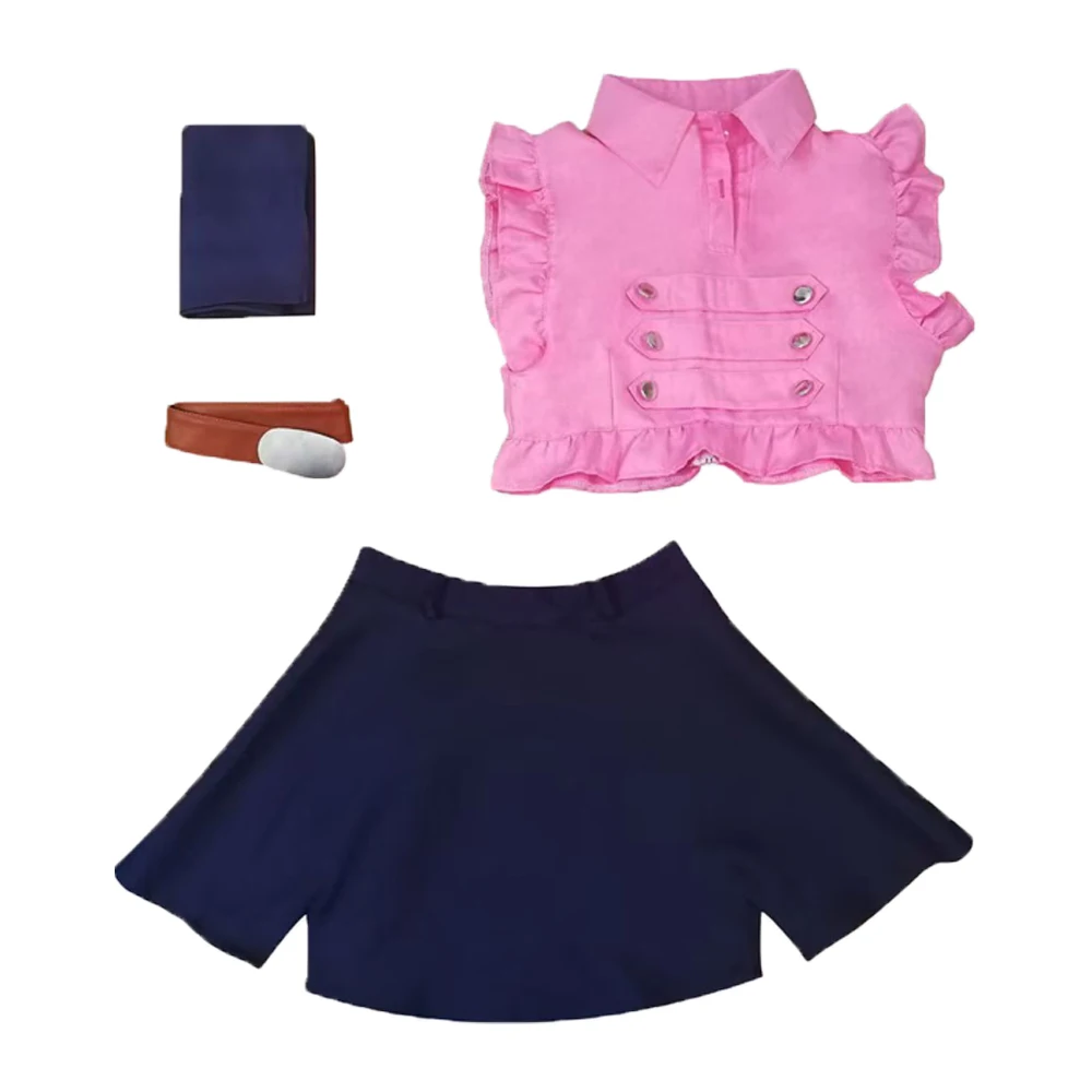 Elizabeth Liones Cosplay Costume Women Fantasy Top Skirt Belt Tie Clothing Roleplay Outfit Female Halloween Carnival Party Suit