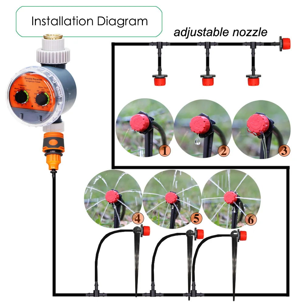 MUCIAKIE 30-50M Ball Valve Automatic Watering Irrigation System and Fitttings Garden Balcony Outdoor Drip Kits Adjustable Nozzle