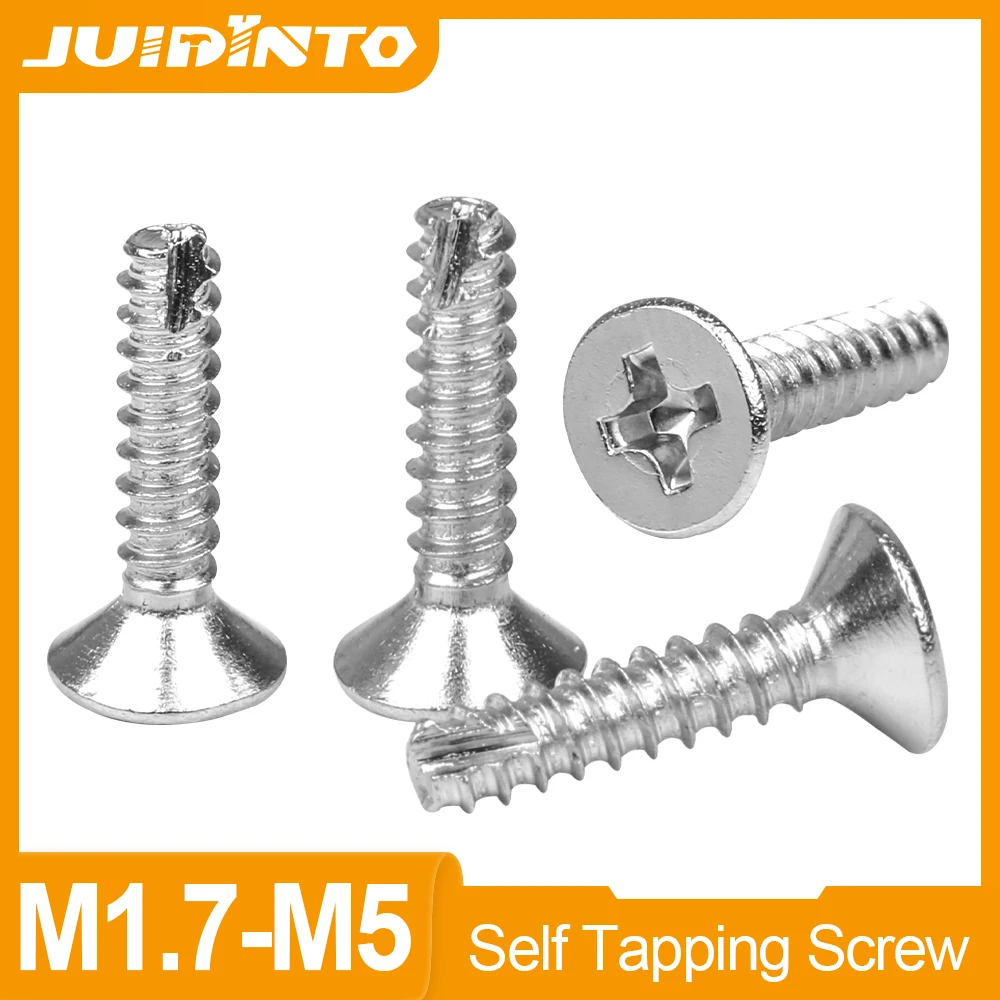 JIUDINTO 20-100pcs Cross Phillips Flat Tail Cutting Tail Self Tapping Screw M1.7 M2 M2.6 M3 M4 M5 Stainless Steel Flat Head Bolt