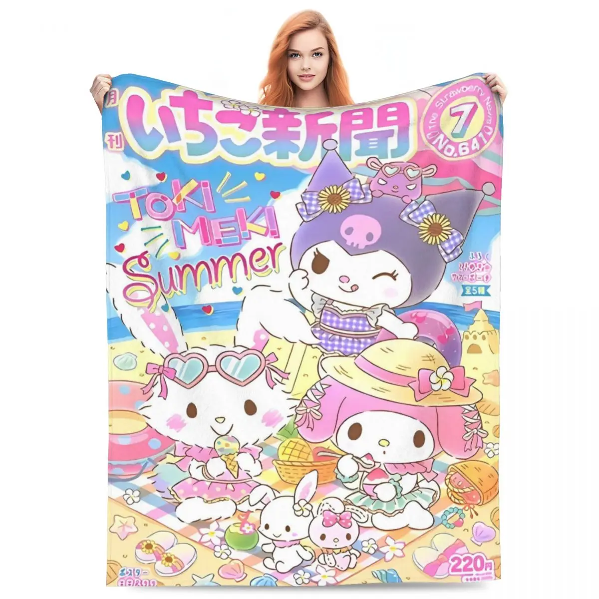 

Sanrio Strawberry News Hellokitty Cinnamoroll Flannel Blanket for Living Room Picnic Graphic Bedspread Sofa Bed Cover