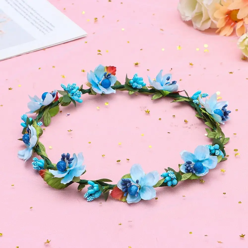 Girls Floral Wreath Fashion Bohemia Garland Flower Crown Women Headbands with Adjustable Ribbon Bridal Halo Headpiece