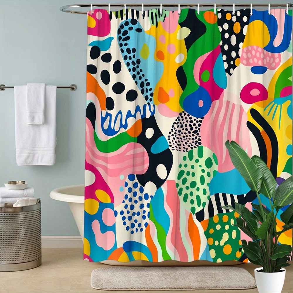 Abstract Swirls Shower Curtain | Multi-Color Polyester Bathroom Decor | Dynamic Pattern with 12 Hooks Included | Machine Washabl