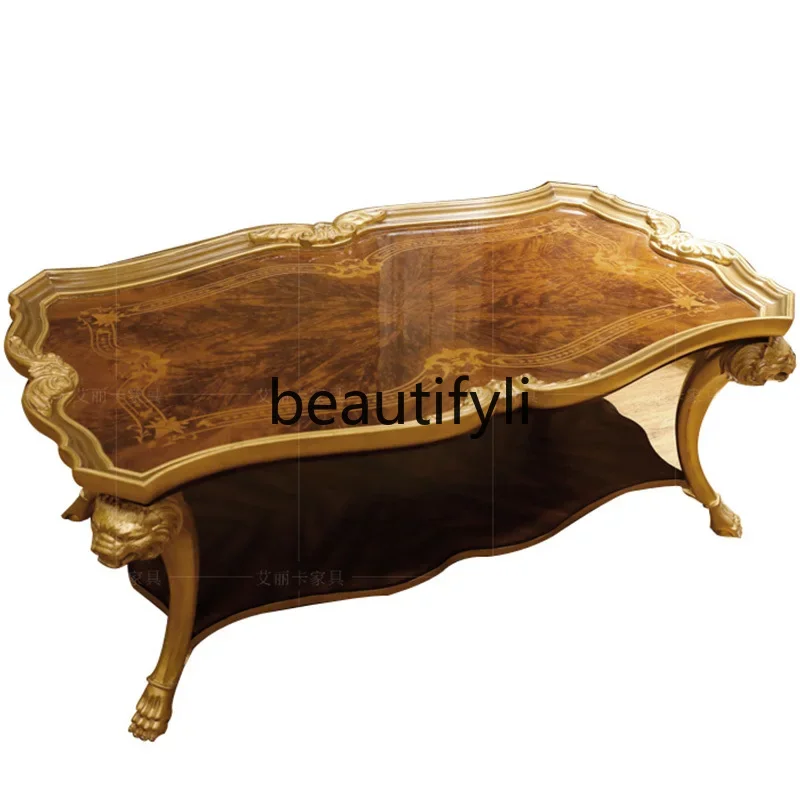 

Neoclassical living room gold foil old European solid wood carving lion head French coffee table customization