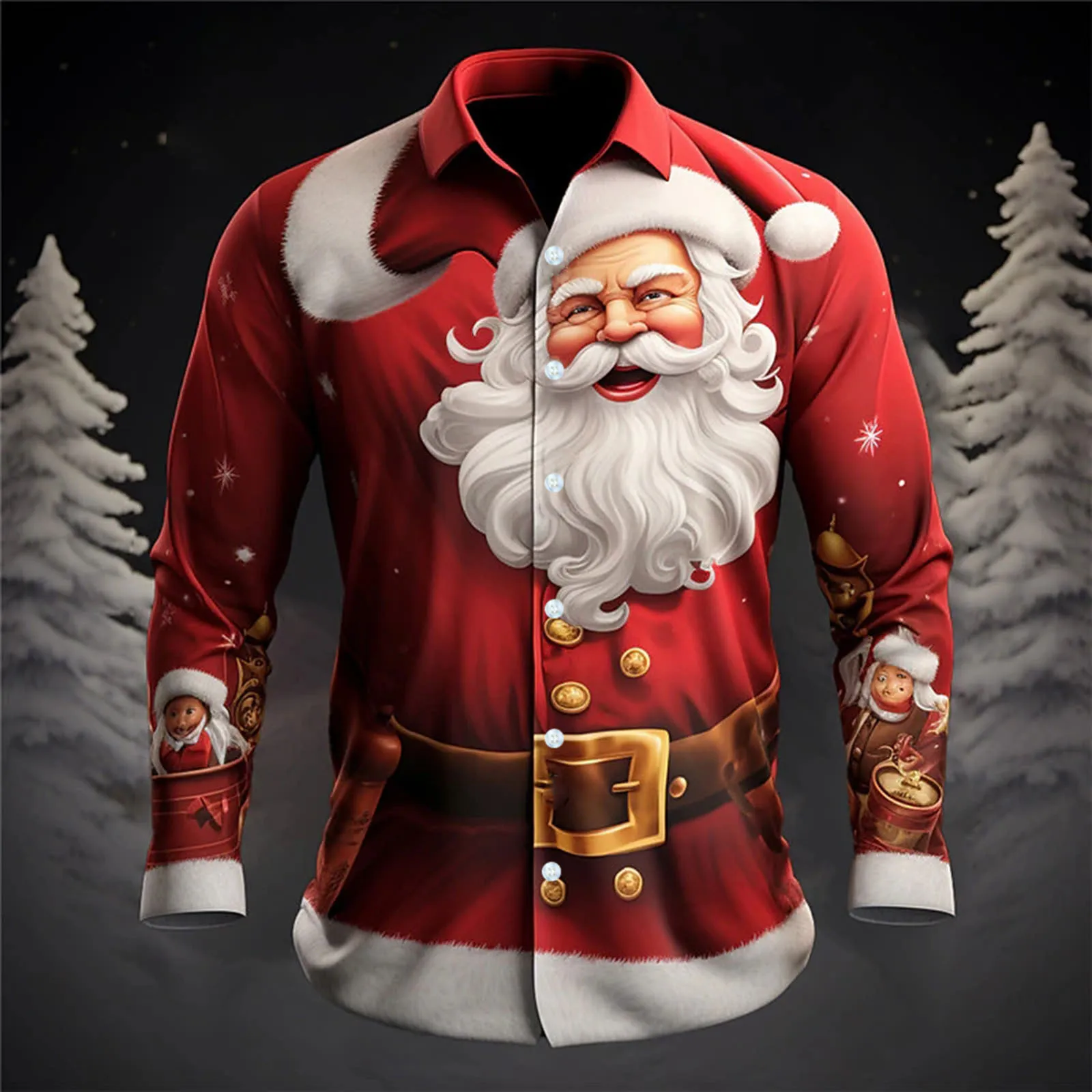 Papai noel 3d impressão digital camisas masculinas 2024 primavera outono manga longa lapela botão blusa floral topo roupas tamanhos grandes