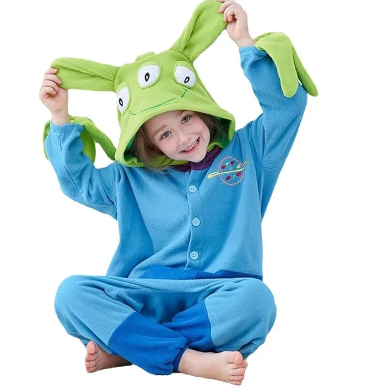 L2025l halloween anime toy story alienígena macacão pijama 3 olhos alienígena dos desenhos animados macacão polar velo pijamas criança adulto pelúcia casa