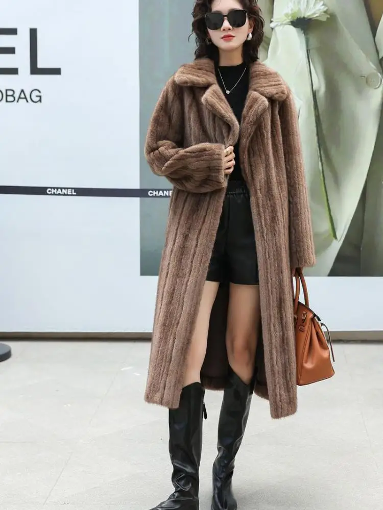 

Корейское модное зимнее коричневое свободное норковое плюшевое пальто с длинными рукавами для отдыха, женское пальто 202, офисное женское пальто на шнуровке, популярное