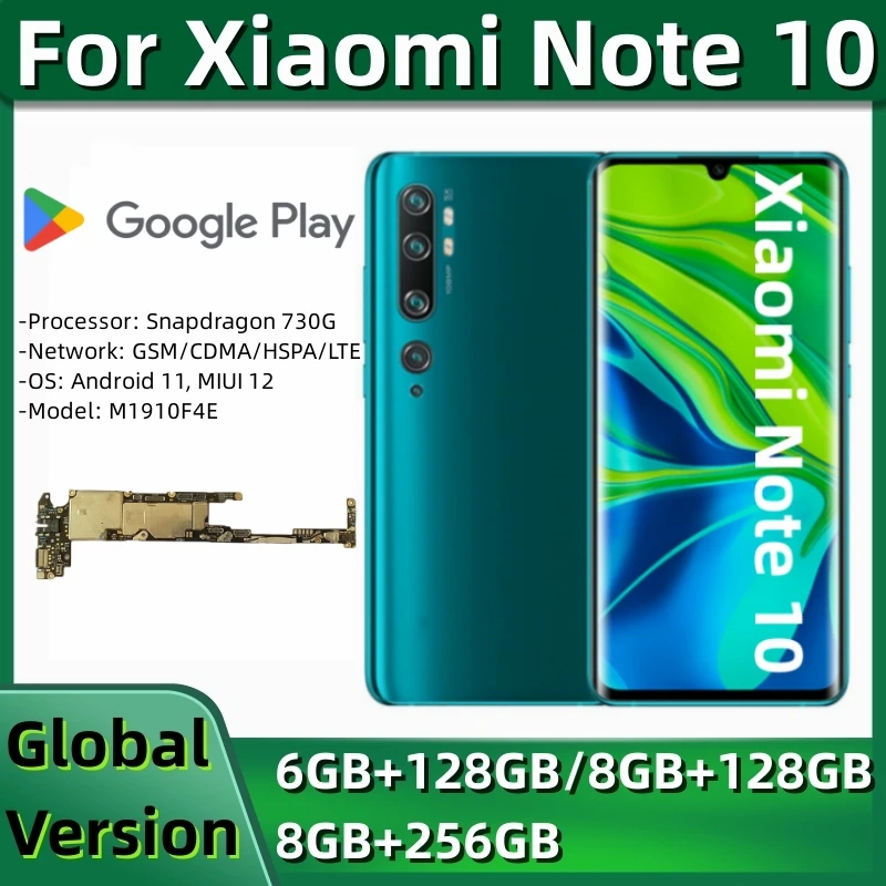 Motherboard for Xiaomi Mi Note 10 and CC9 Pro, Original Mainboard, Unlocked Logic Board, 128GB, 256GB, Snapdragon 730G