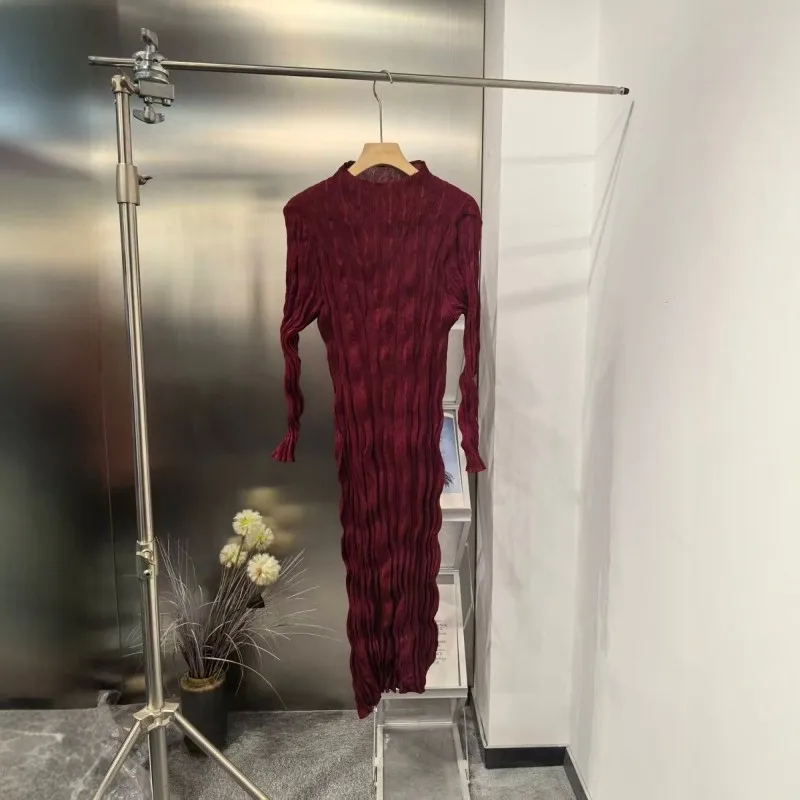 

Плиссированное женское элегантное вечернее платье с круглым вырезом и длинными рукавами, свободный крой, дизайн больших размеров, модное праздничное платье