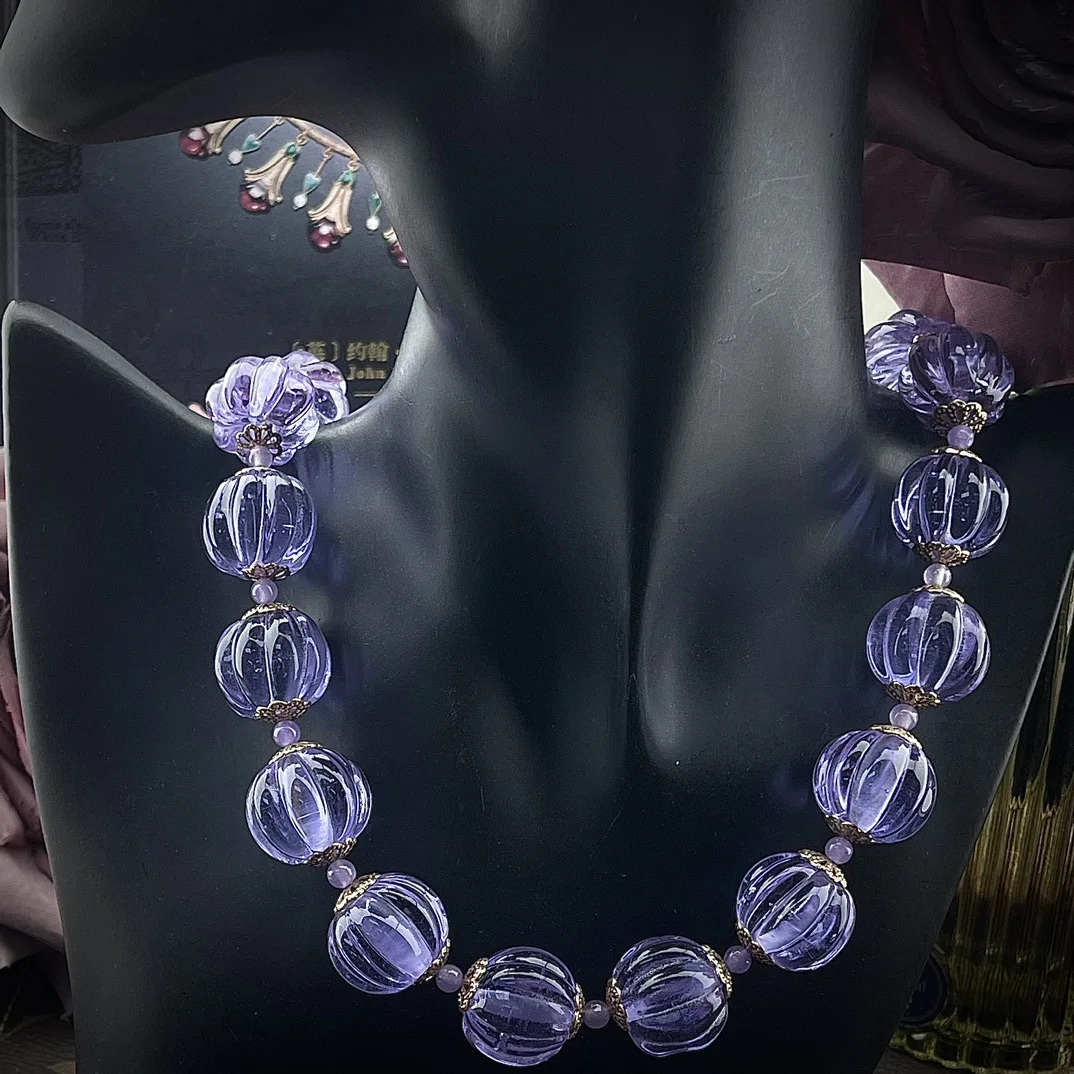

Atmospheric Crystal Purple Melon Edge Beaded Glass necklace earrings for women's girl eardrop jewelry wholesale