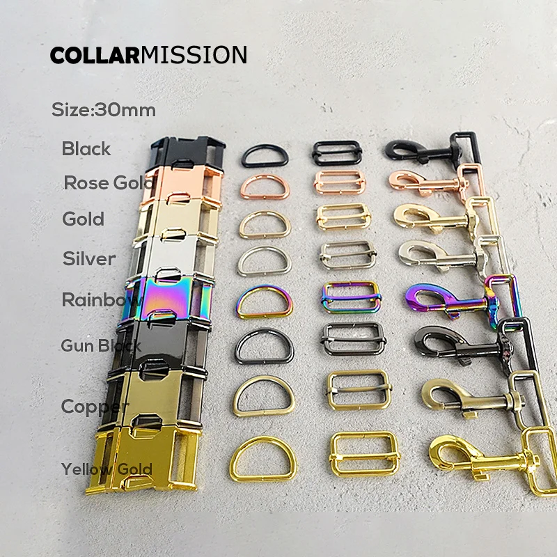 100set/lot (metal buckle+adjust buckle+D ring+metal dog clasp/set)plated metal buckle diy dog collar parts 8 colours 5 sizes