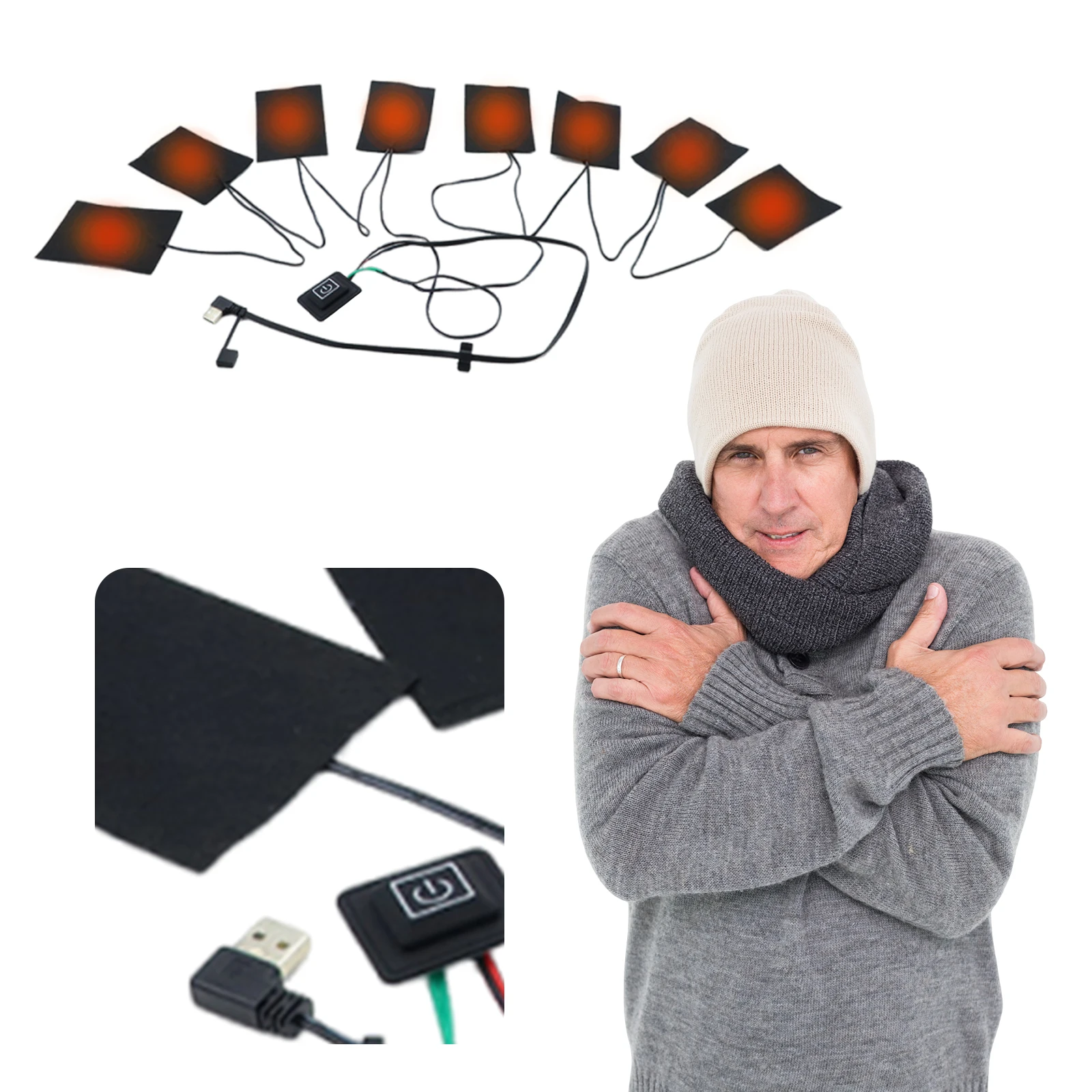 3 Levels Winter Heated Pads Washable DIY Heated Clothing Pad Waterproof Electric Cloth Heater for Outdoor Camping Hiking