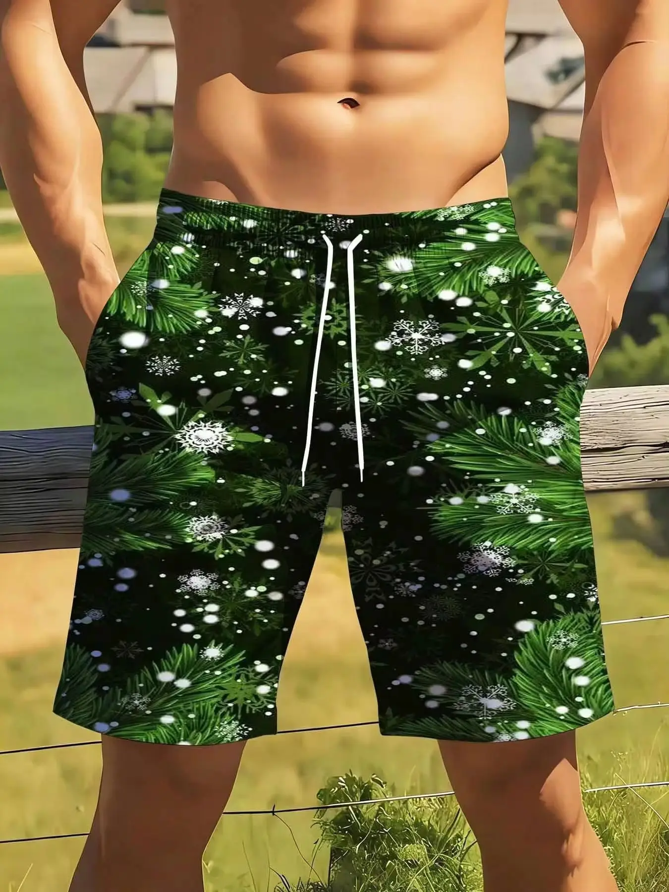 

Men Christmas Tropical Palm Tree Snowflake Print Swim Trunks Beach Shorts [Plus Size Suitable For Casual Sports Wear]