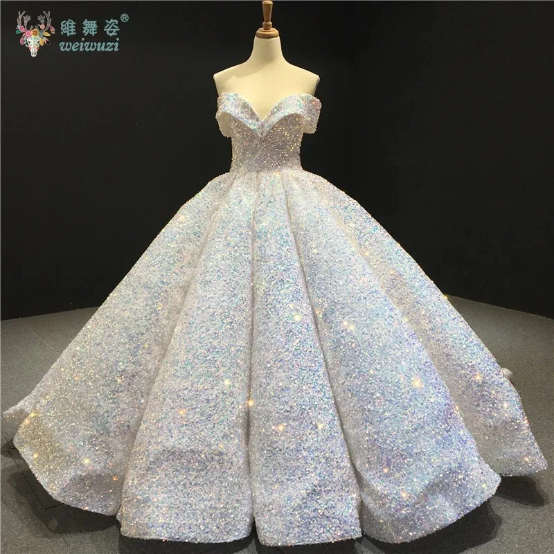 

Блестящее свадебное платье с блестками для выпускного вечера, вечернее платье с открытыми плечами, милое роскошное пышное платье принцессы для дня рождения