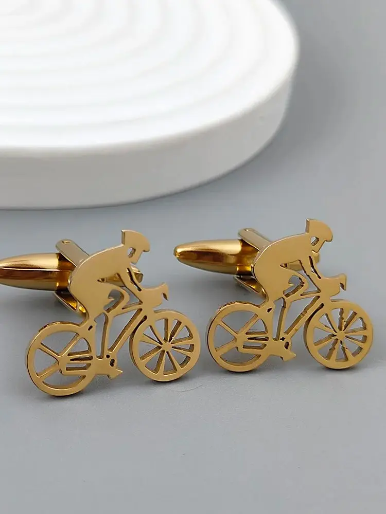 AliExpress NONE Bicycle racer gold-plated cufflinks, black stainless steel cuffs, men's shirt button accessories, business formal wear