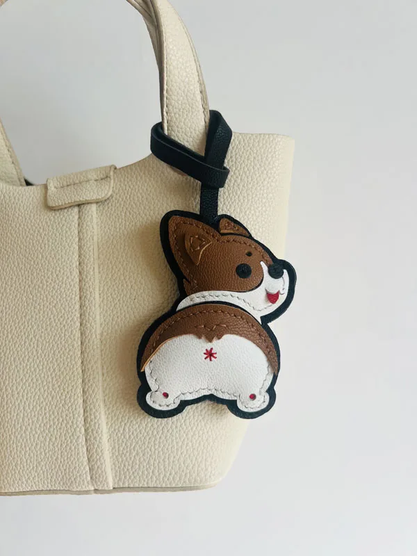 Leather Welsh Corgi Keychain Pendant Mobile Phone Pendant Bag Welsh Corgi Keychain Goatskin