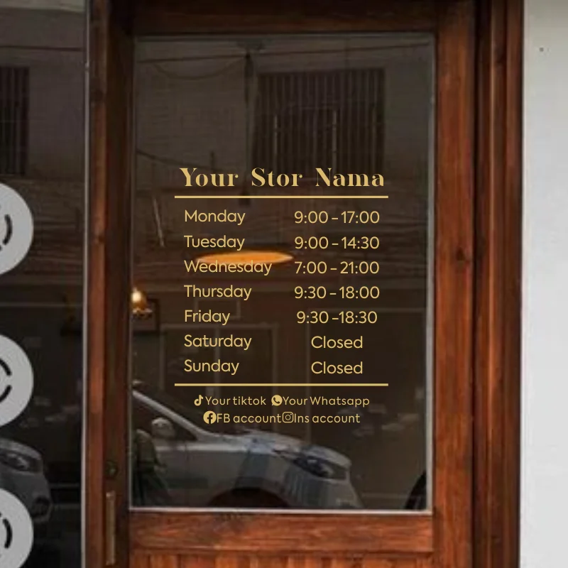 Opening Hours With Custom Business Logo Shop Custom Window Door Vinyl Sticker Decal For Store Restaurant Office Salon