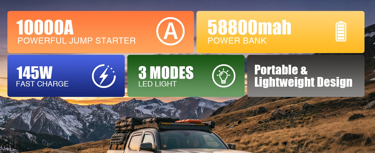 VTOMAN VT-PRO 10000A Auto-Starthilfegerät 58800mAh Tragbares Starthilfegerät Power Pack für Alle Benzin- und Diesel-Fahrzeuge, 12V/24V Starthilfegerät – Detail 2