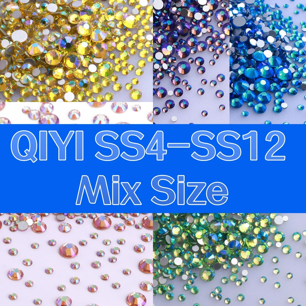 

1440Pcs Mix Size Six Grids Bulk Bagged AB Serie Flatback Rhinestones Glitter Glass Nail Art Crystal For Wedding Dress Decoration