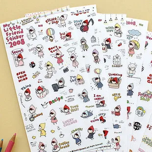 

6 Sheets DIY Cartoon Stickers Transparent PET Cute Stationery Stickers for Girls Kids Journal