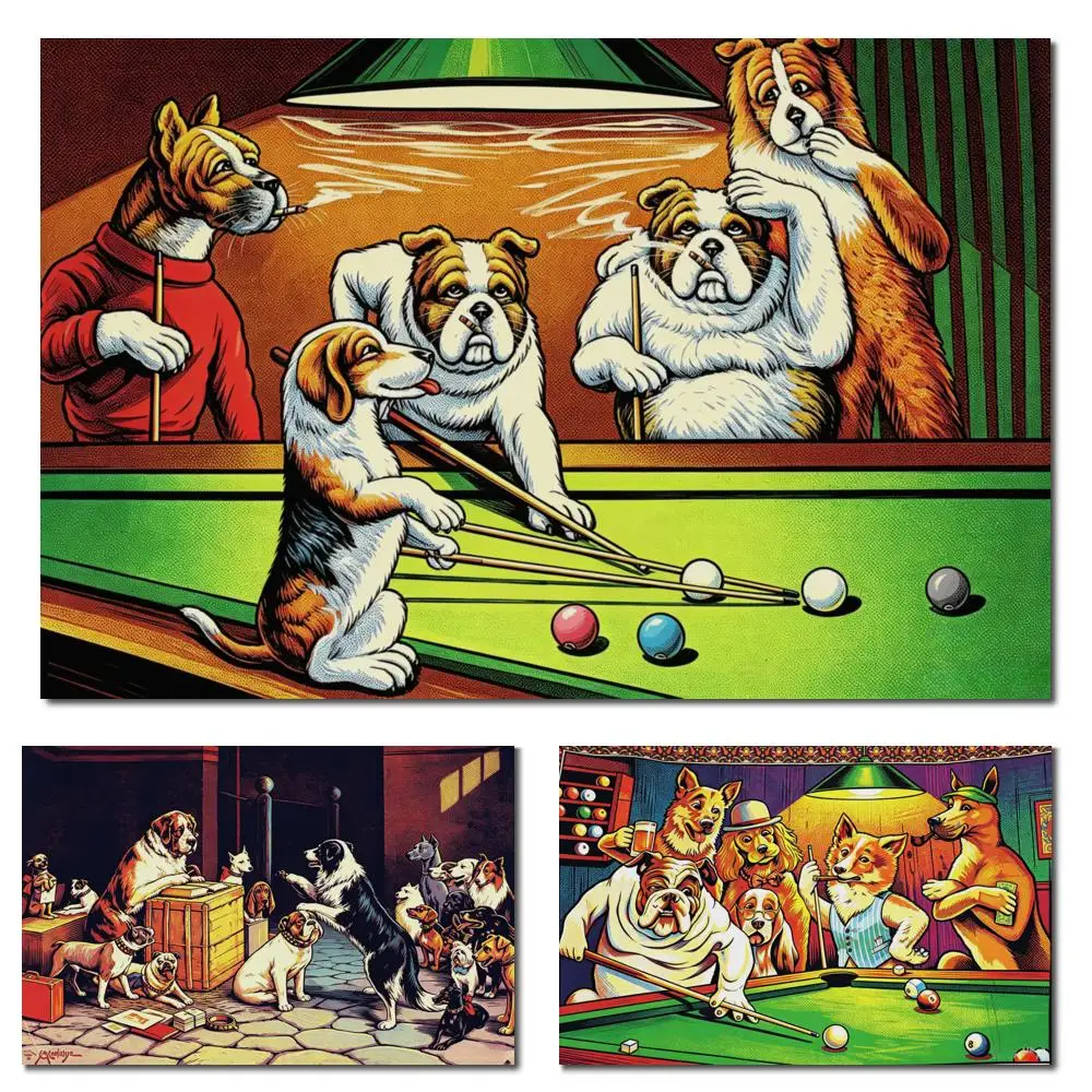 Oversize Cassius Coolidge Dogs Playing Poker Canvas Print Humorous Classical Pet Wall Art for Game Room Man Cave Pub Decor