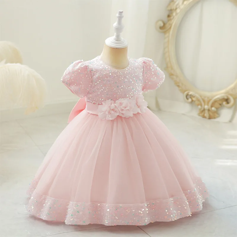 Children's dress sequined children's  fluffy mesh princess  baby girl one-year-old banquet girl