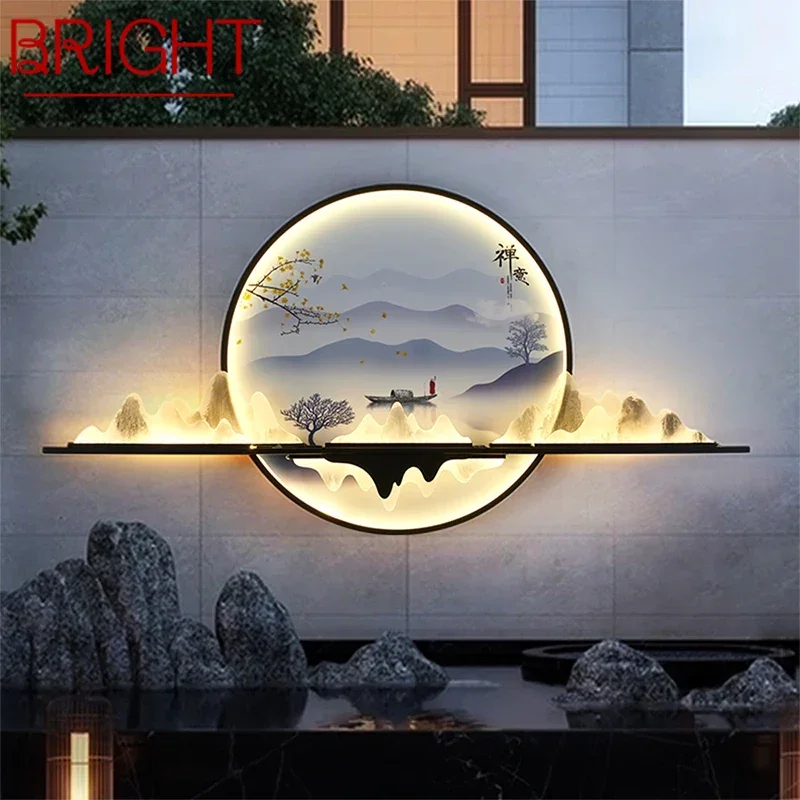 BRIGHT Solar Outdoor Mural Lamp 1 Meter Diameter Circular Landscape Waterproof Mural Villa Courtyard Garden Decoration Painting